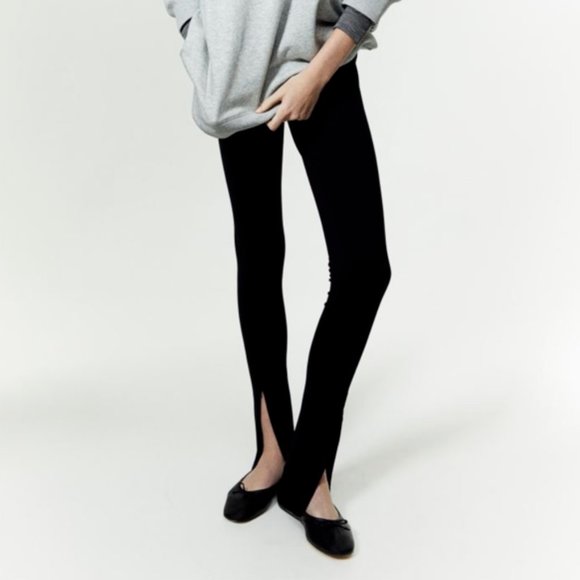 H&M Divided Split Hem & Seam Front Black Leggings S - Picture 1 of 9